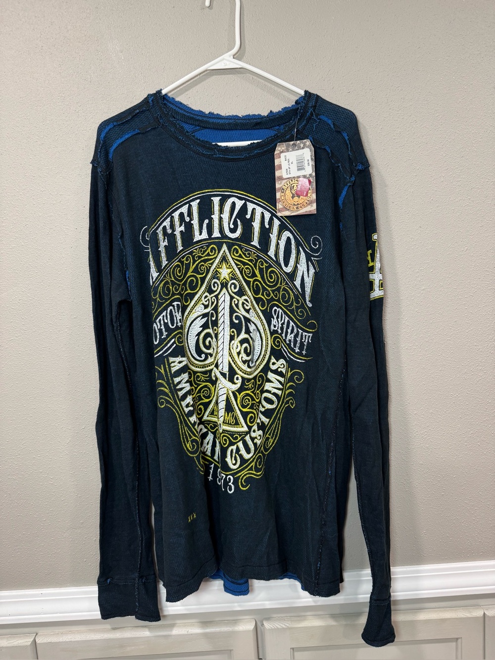 NWT Affliction Kids Long-Sleeve Graphic Tee in Dark Blue